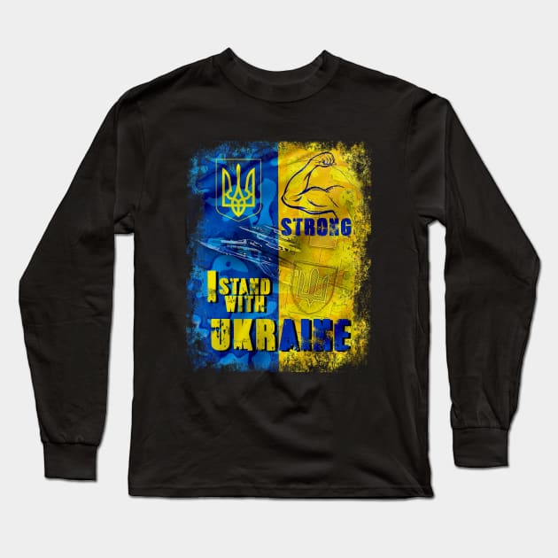 I Stand With Ukraine Strong ukrainian air force Vintage Ukraine Flag Long Sleeve T-Shirt by aeroloversclothing